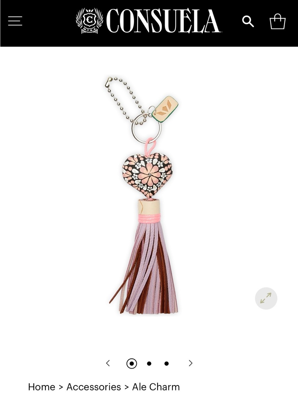 NWOT Consuela Ale Pink Floral Heart Tassel Key Charm